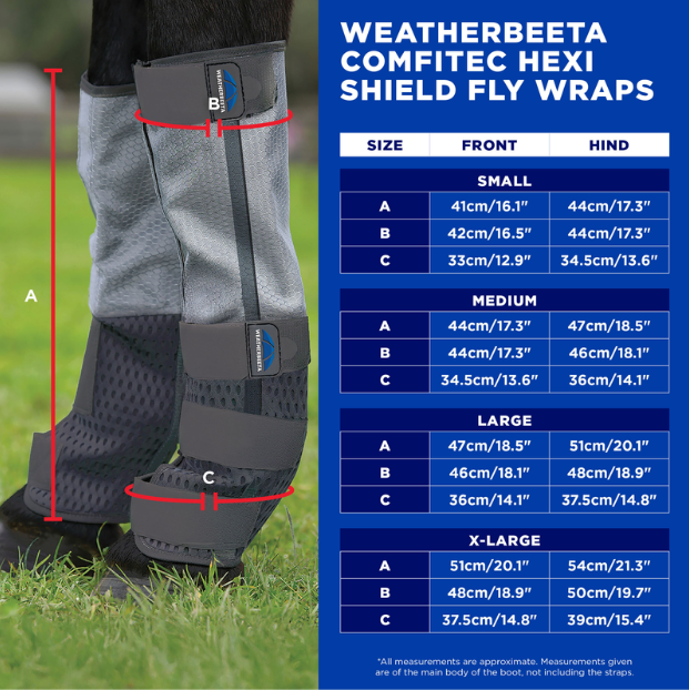 2026 WEATHERBEETA COMFITEC HRXI SHIELD FLY WRAPS  Tableau des tailles